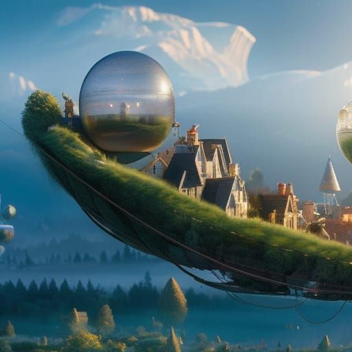 Miniature Village in Orb with Air Balloons