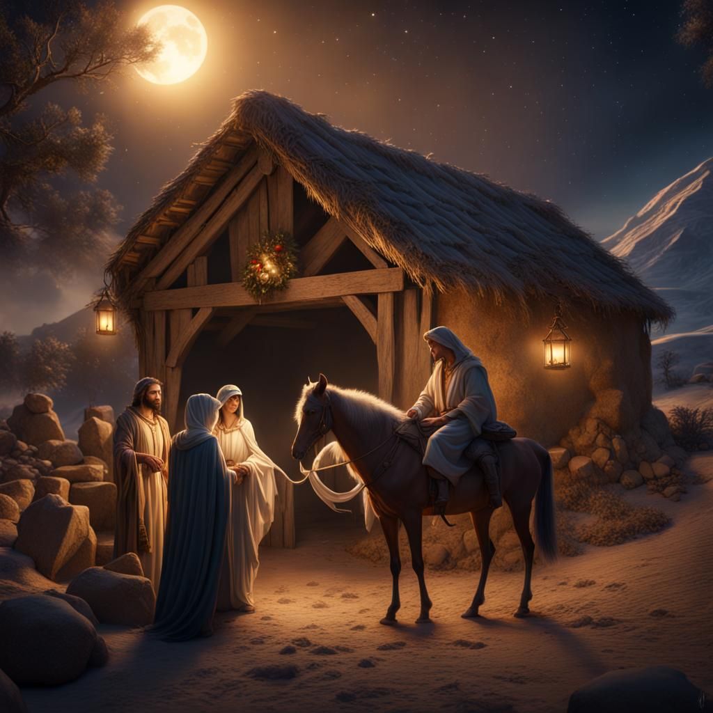 Nativity Scene: Shepherds and Wise Men in a Matte Painting