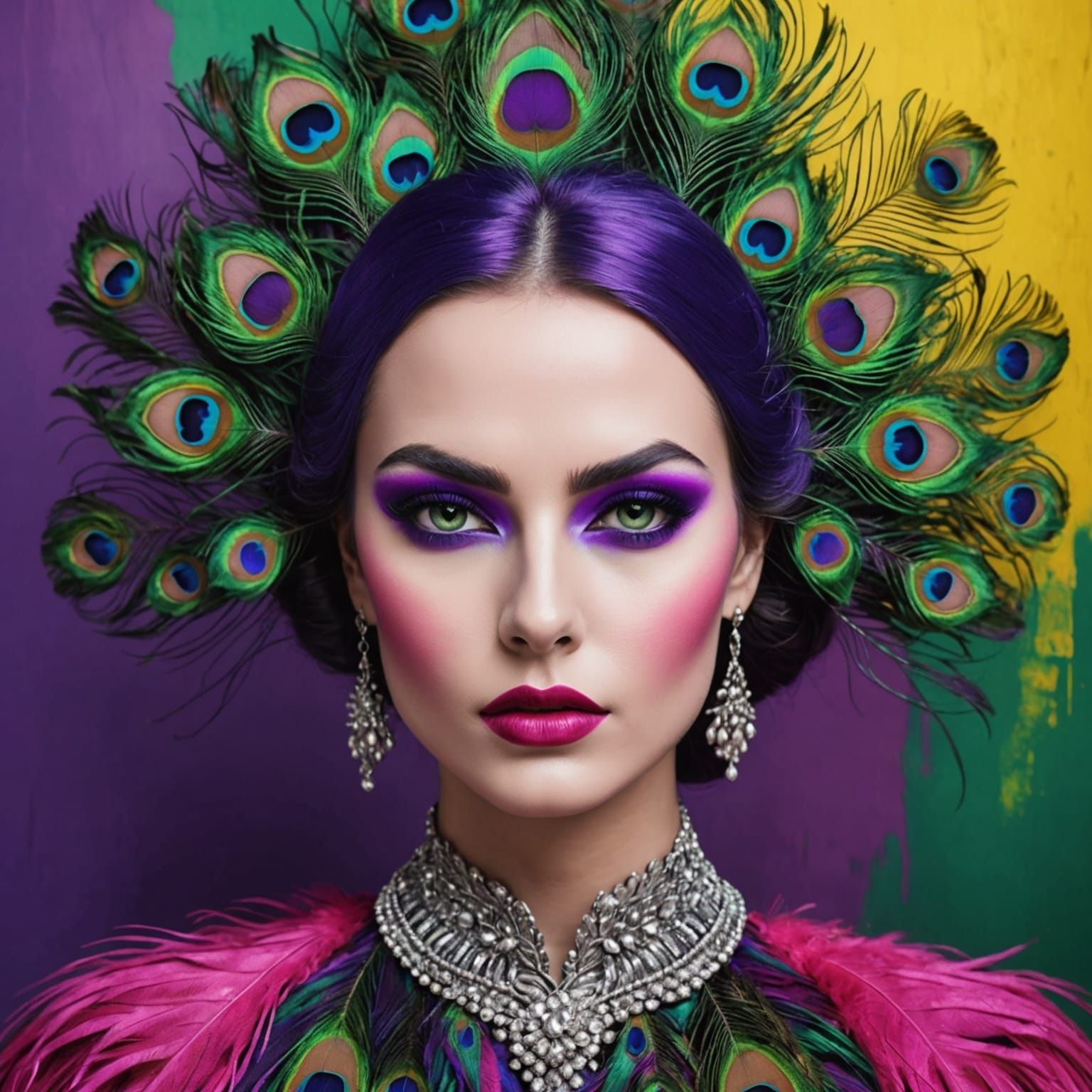 Abstract Woman with Peacock Hair, Fine Art
