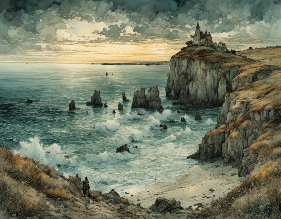 Rügen Chalk Coast in Evening Light: Watercolor Art