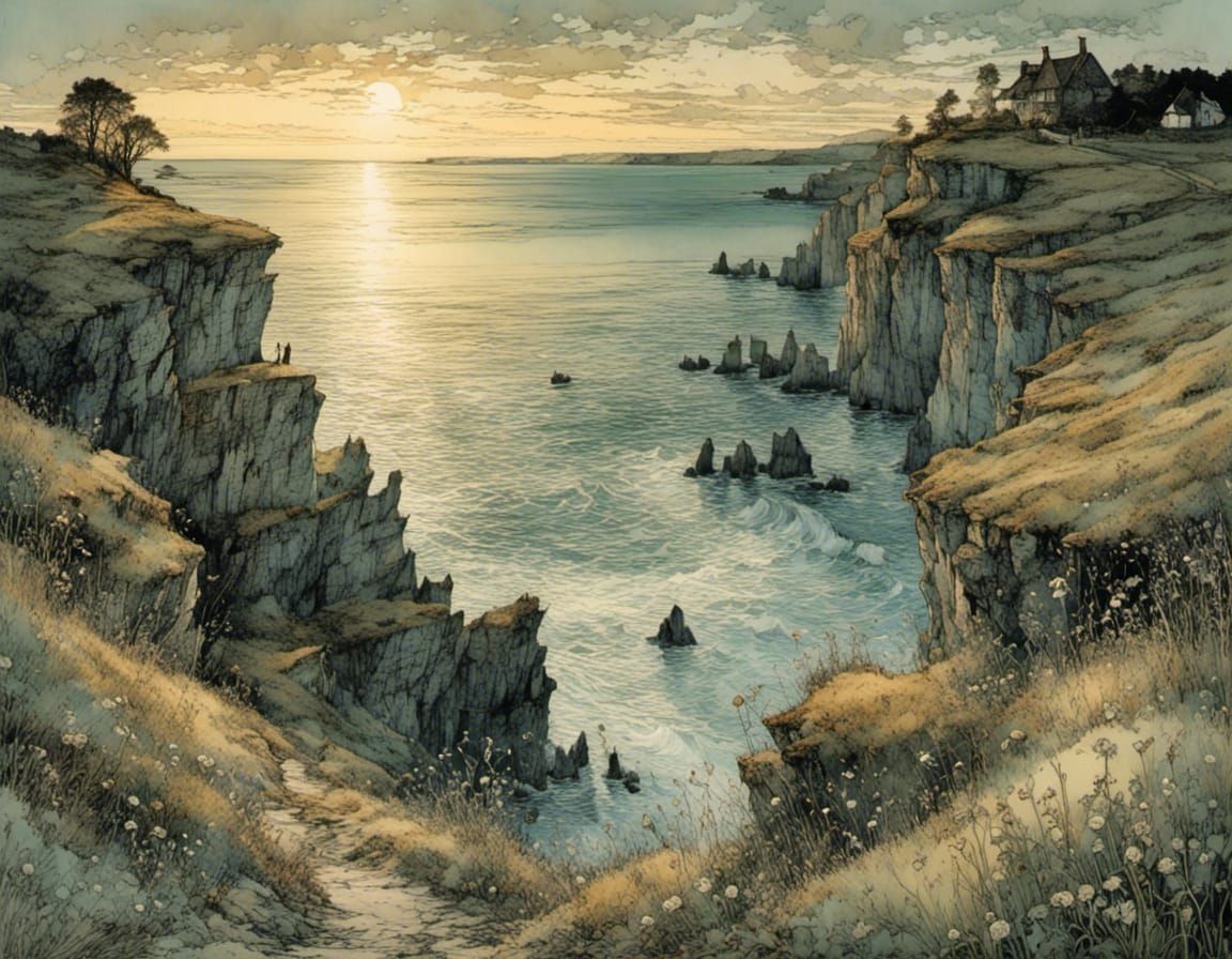 Mysterious Noctilucent Coast in Soft Evening Light, in Dream...