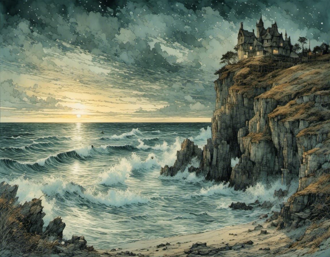 Surreal Chalk Coast Landscape in Dreamlike Evening Light