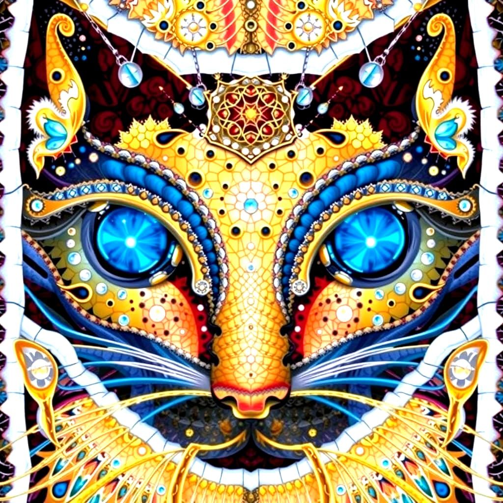 Intricate Cat Faces in Postmodern Landscape