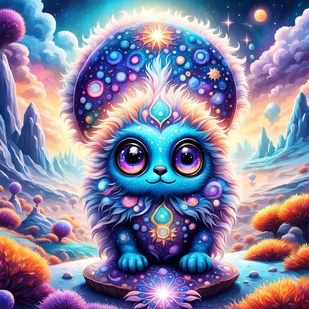 Colorful Alien Critter on Iridescent Planet