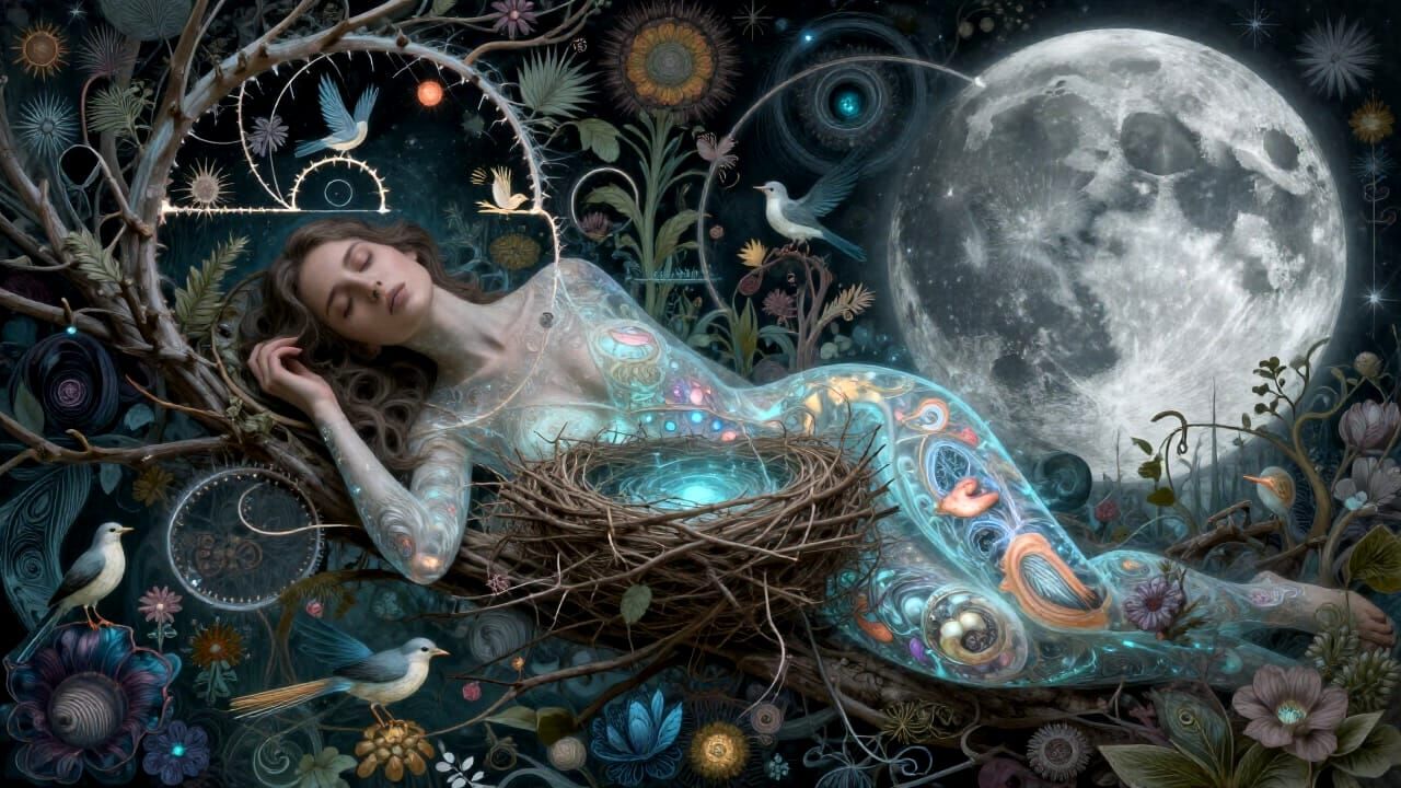 Ethereal Woman Embodies Nature's Cycles