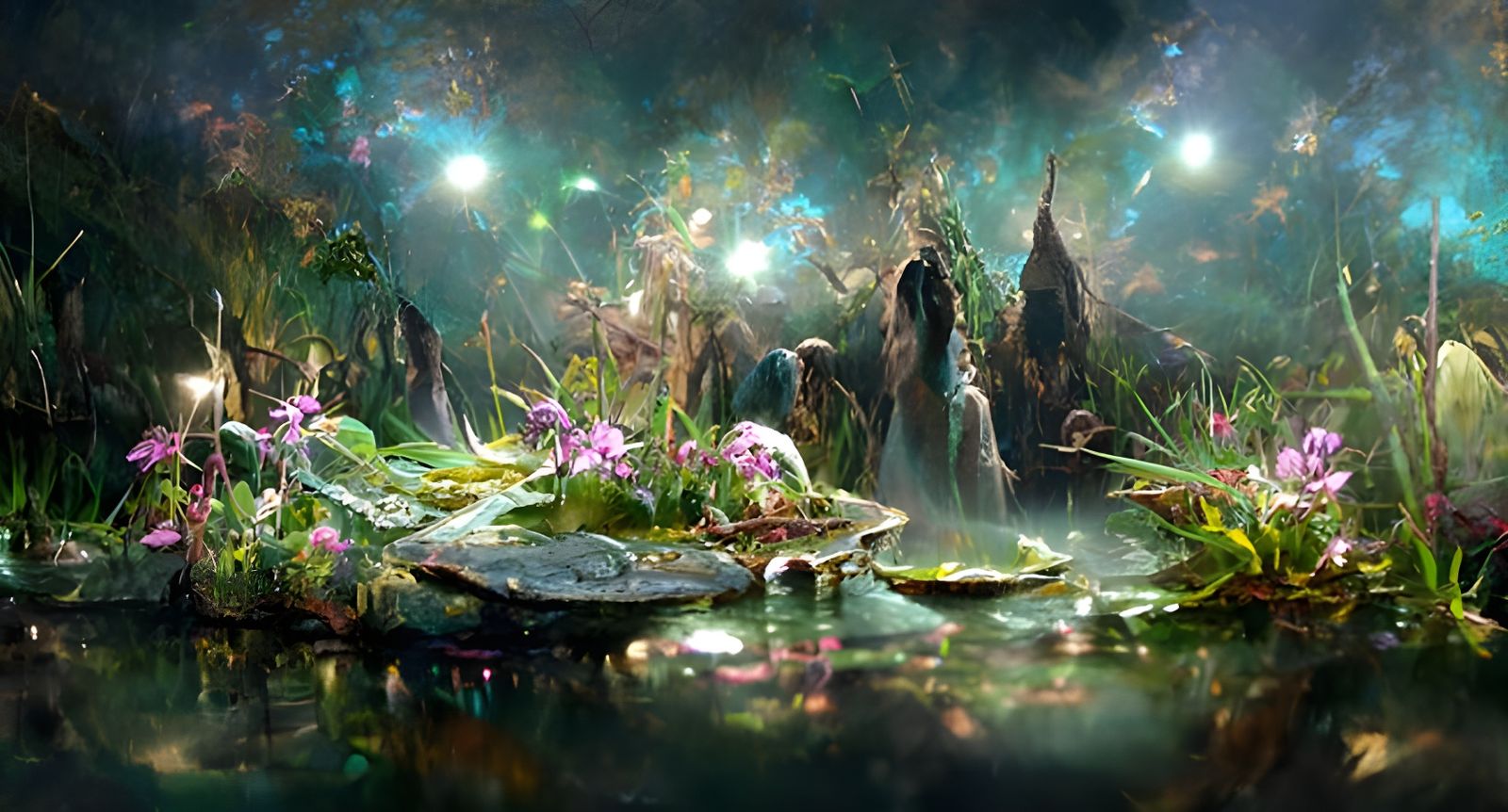 Faerie Garden Pool Landscape in Opalescent Light