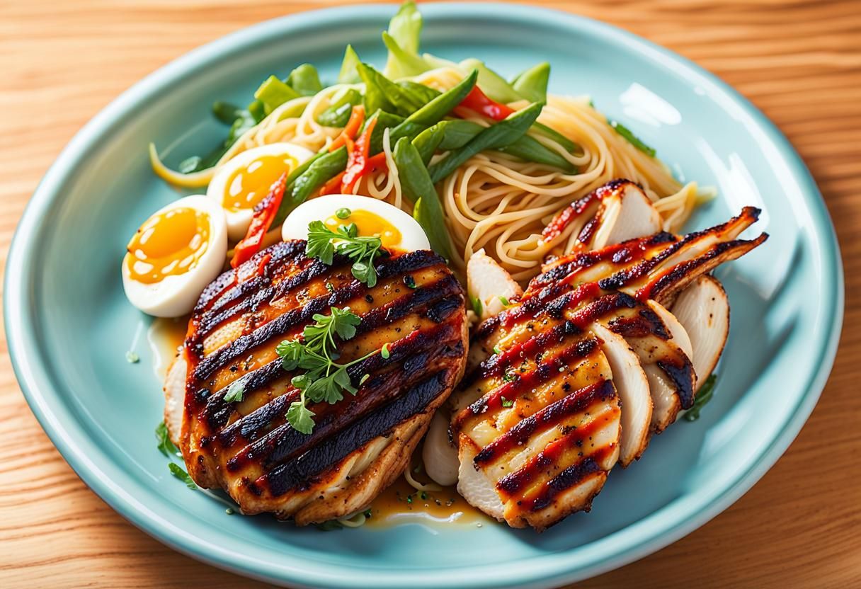 Appetizing Grilled Chicken and Noodles Food Photography
