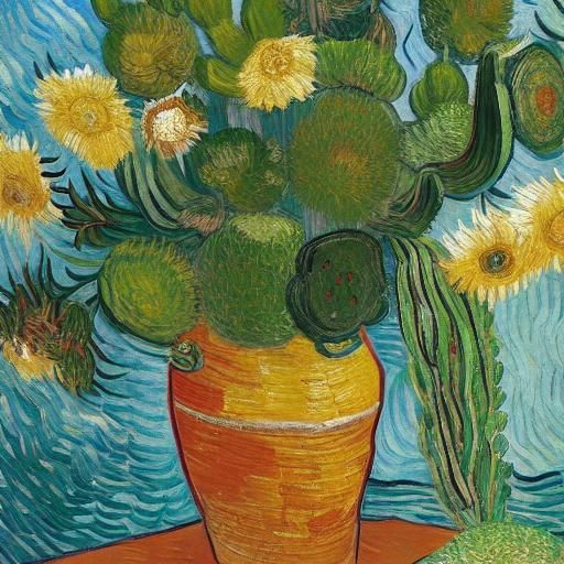 Cactus in Van Gogh Style Painting