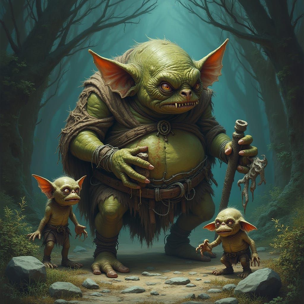 Rotund Goblin Feast in Mystical Forest