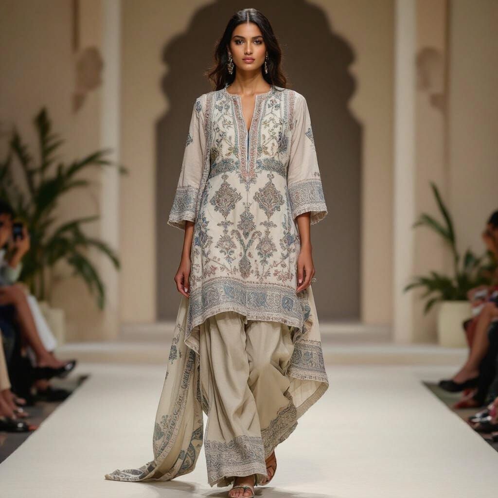 Elegant Model on Runway in Photorealistic Style