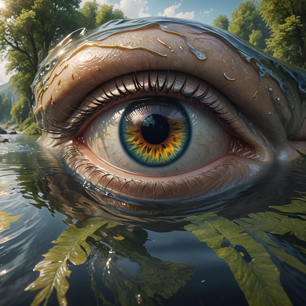 Surreal Eye with River, Hyperrealistic Fantasy Concept Art