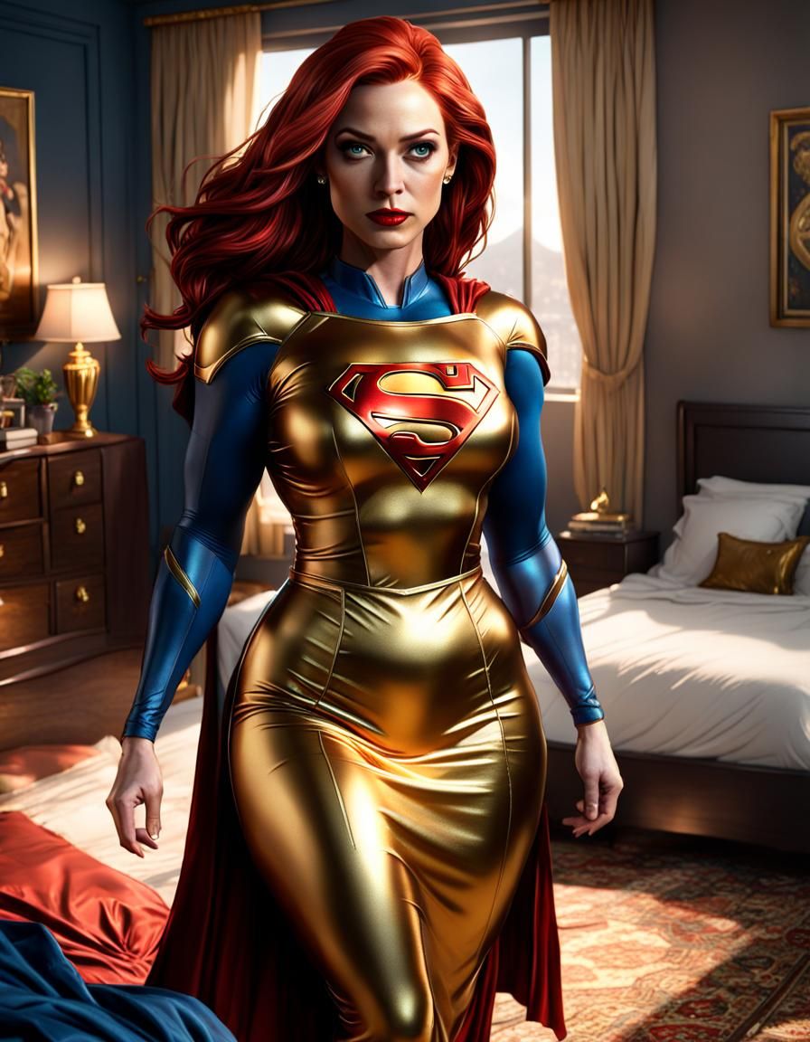 Curvy Redhead in Golden Dress: Fantasy Art