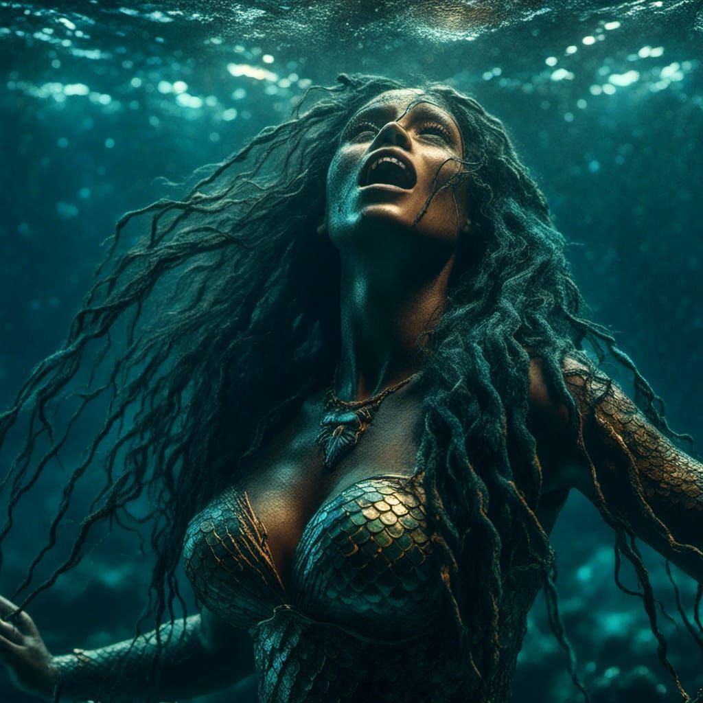 Beautiful Terrifying Siren Mermaid in Dark Fantasy Style