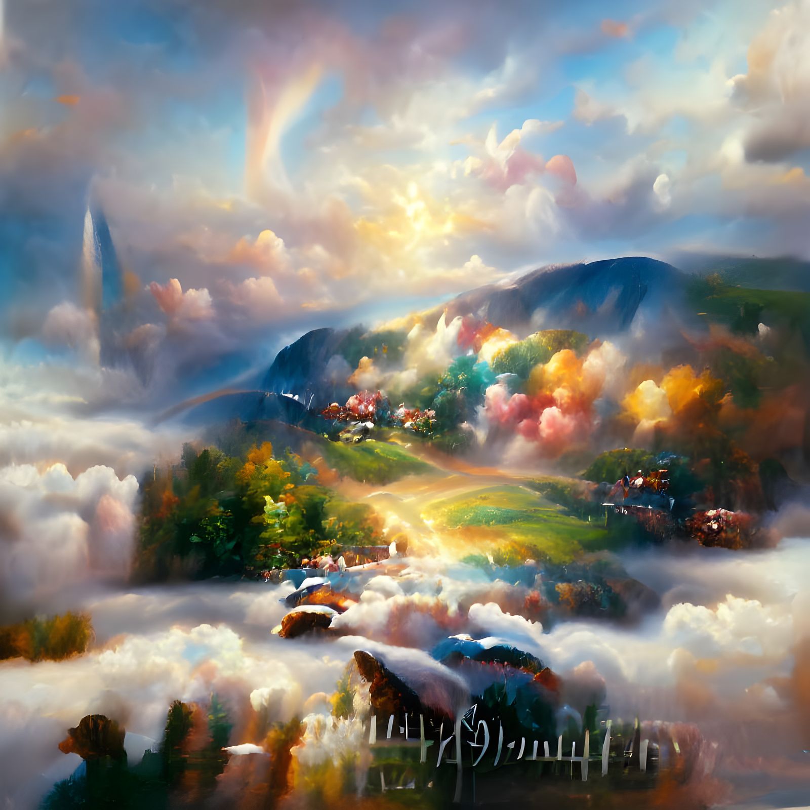 The colors of the rainbow gathered on top of a mountain..
