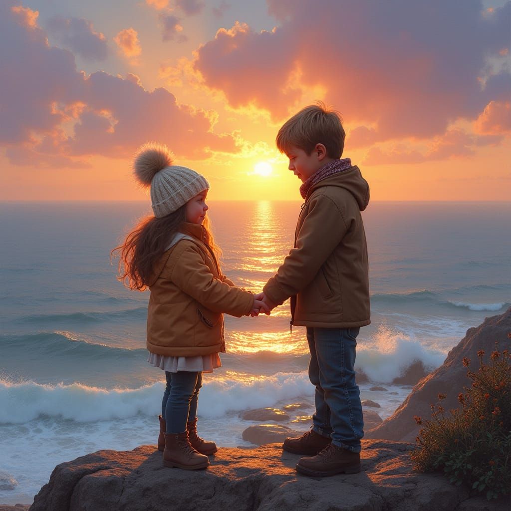 Tender Moment at Sunset Cliffside