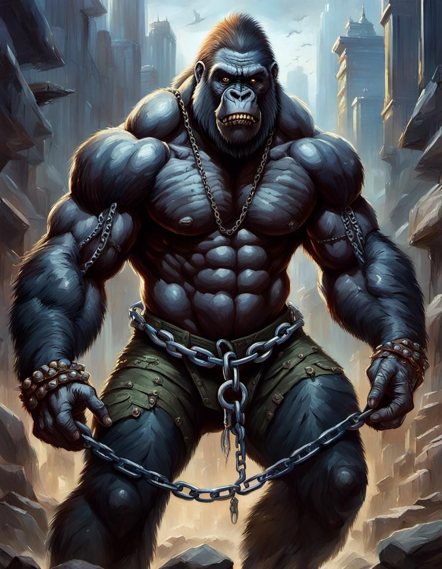 anthropomorphic gorilla man with massive muscular muscle ,8k...