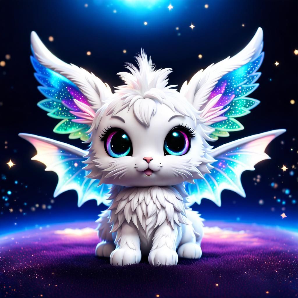 Adorable Chibi Bunny Dragon with Iridescent Stars