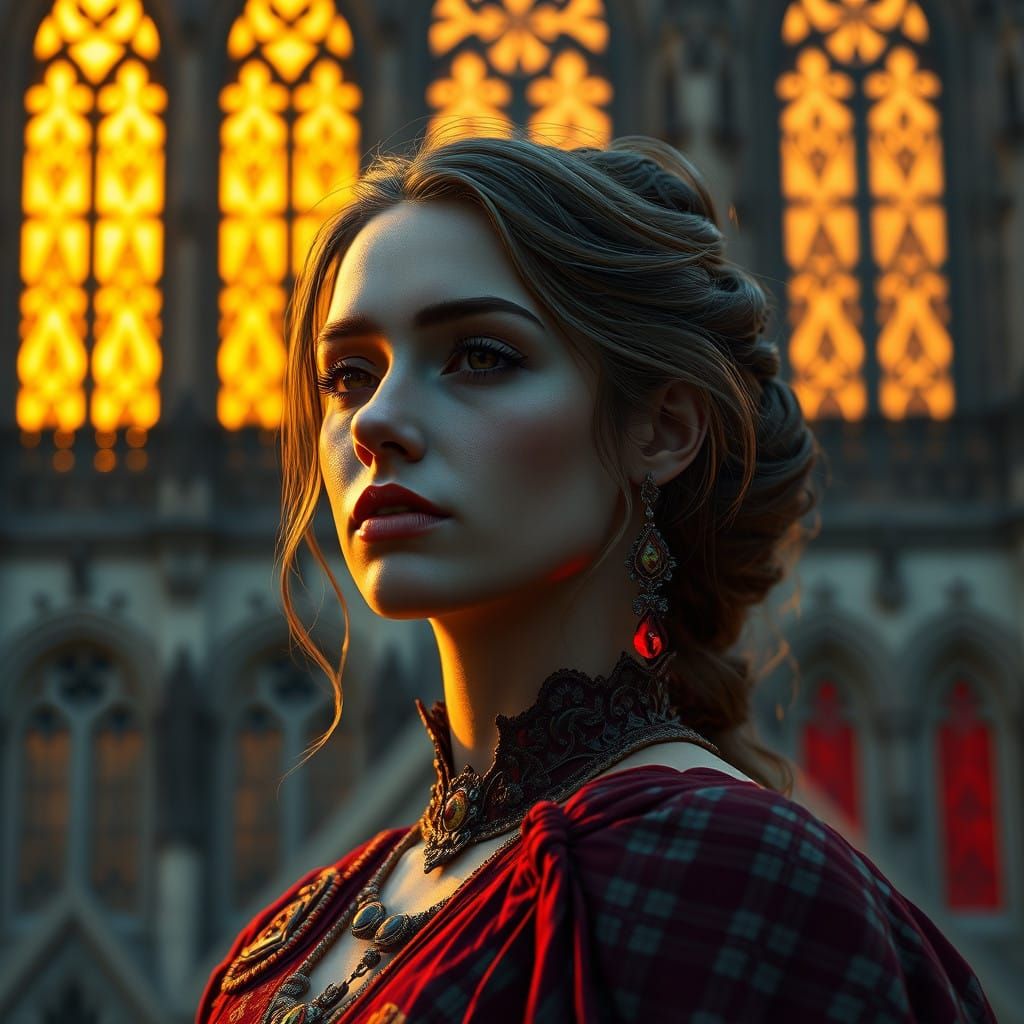 Medieval Woman in Golden Light, 15th Century Notre Dame Pari...