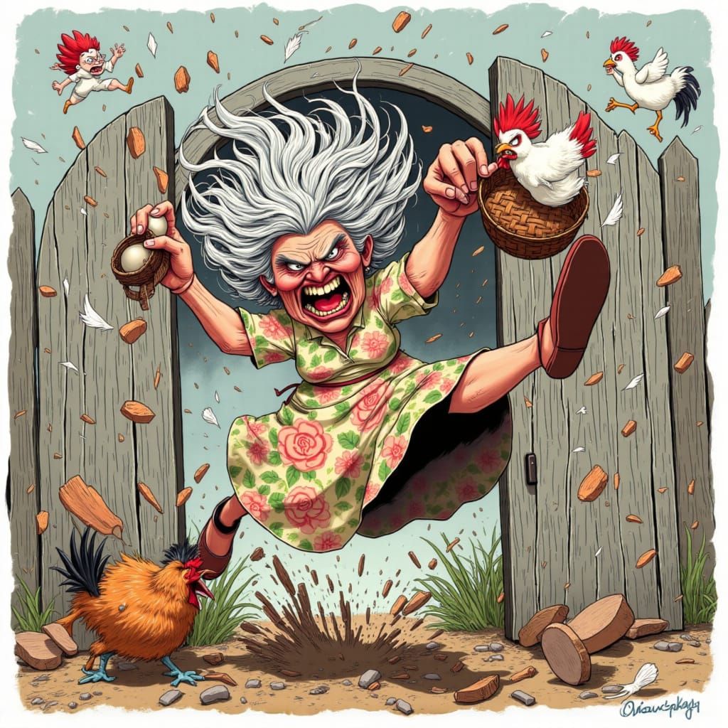 Angry Meemaw in Cyberpunk Frenzy