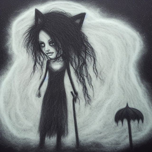Furry Girl in Dystopian Thunderstorm Chalk Art