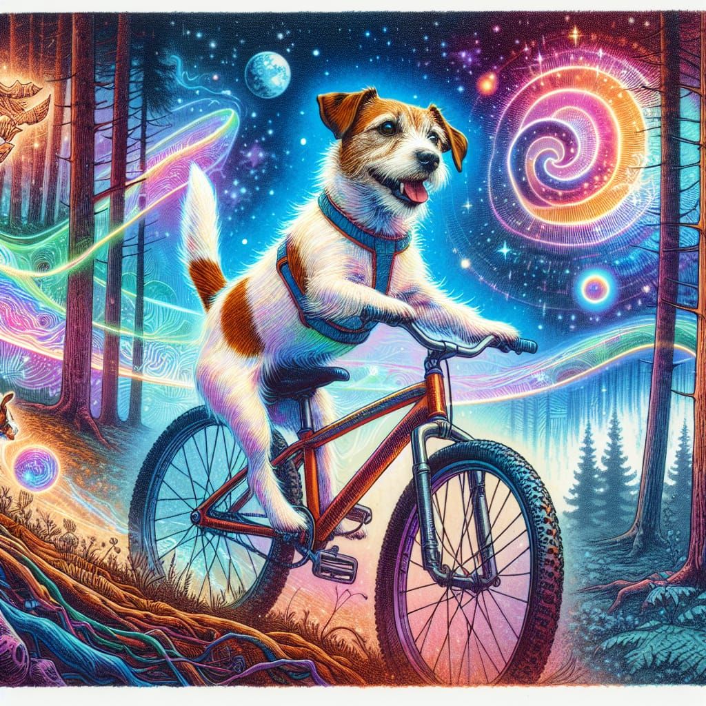 Jack Russell Terrier on Mountain Bike, Cosmic Art