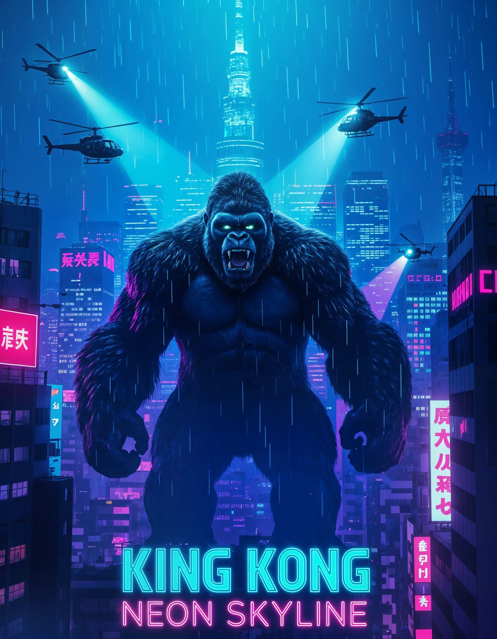 King Kong in Futuristic Tokyo Neon City