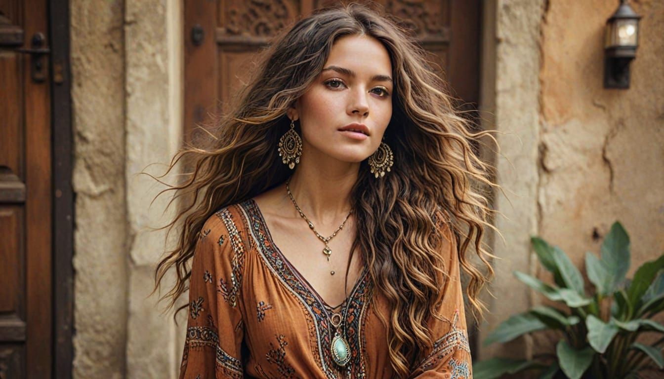 Bohemian Woman in Urban Oasis