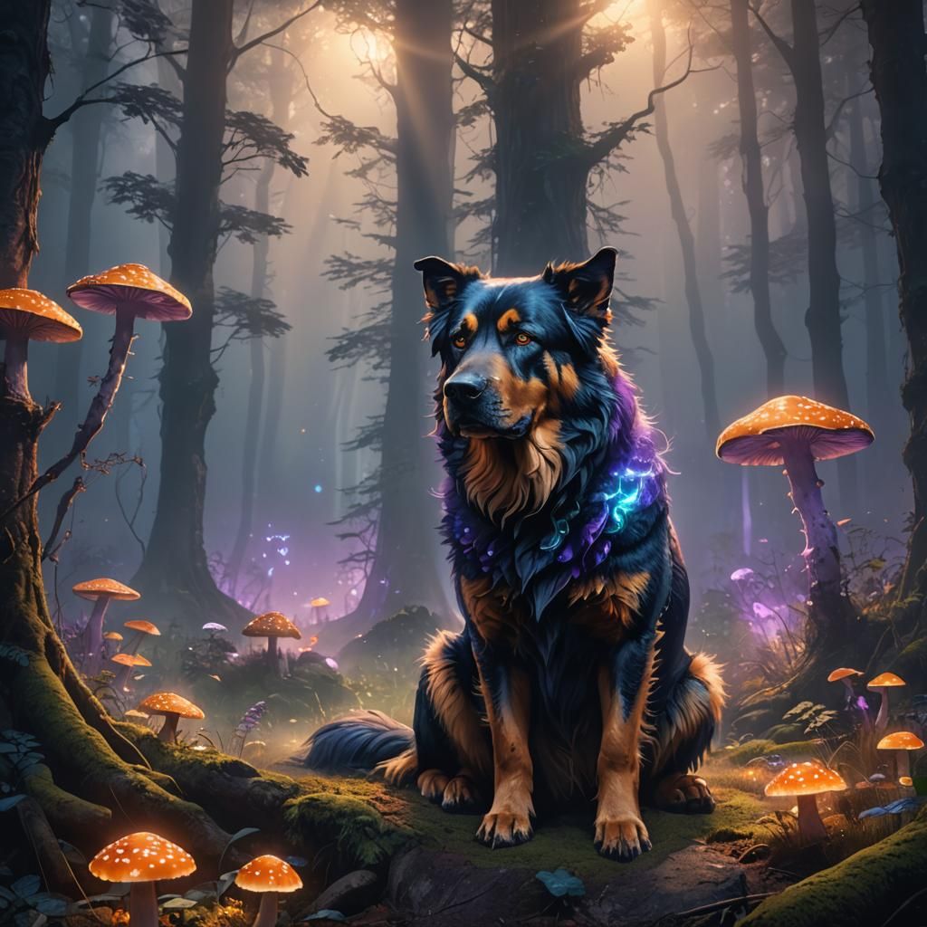 Fantasy Dog in Misty Forest Concept Art