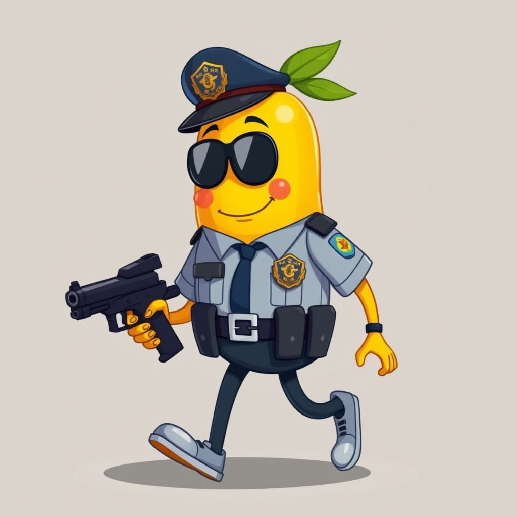 Cartoon Mango Officer Armed and Ready