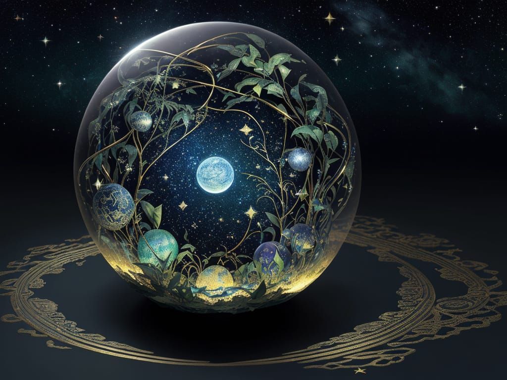 Pharaoh Inside Sphere Under Starry Night Sky