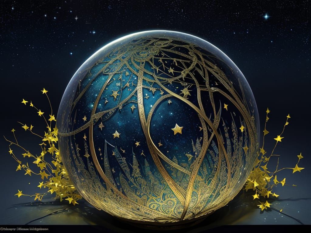 Pharaoh in Sphere Under Starry Night Sky