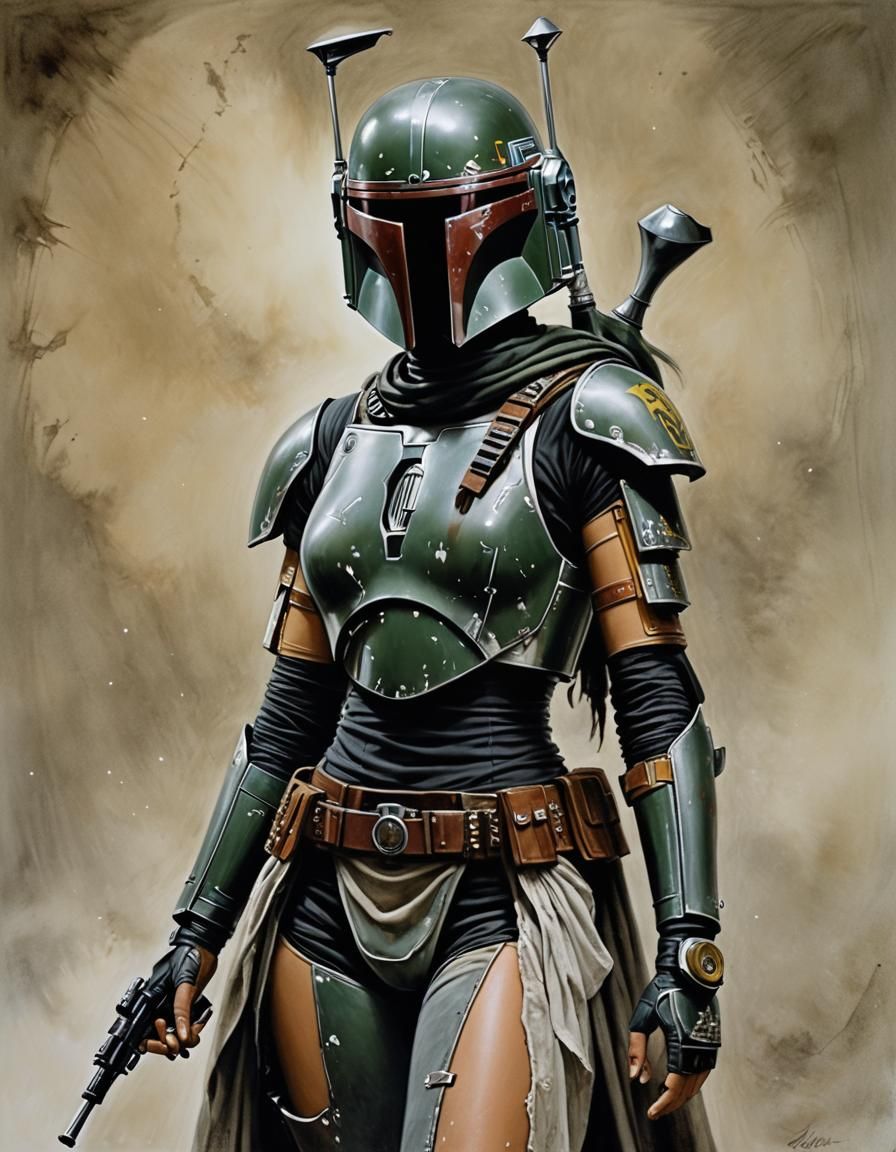 Beautiful Woman as Boba Fett, Luis Royo Style