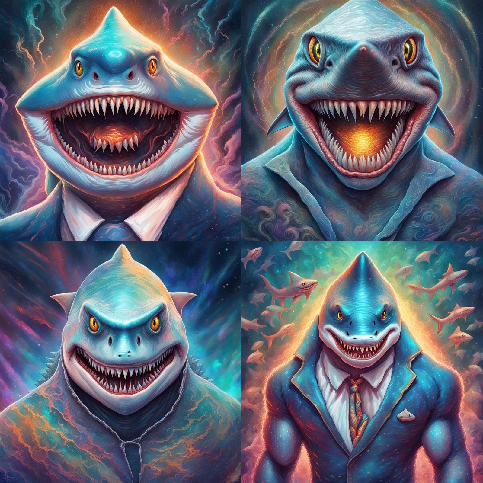 Angry Anthropomorphic Shark Man in Cosmic Style