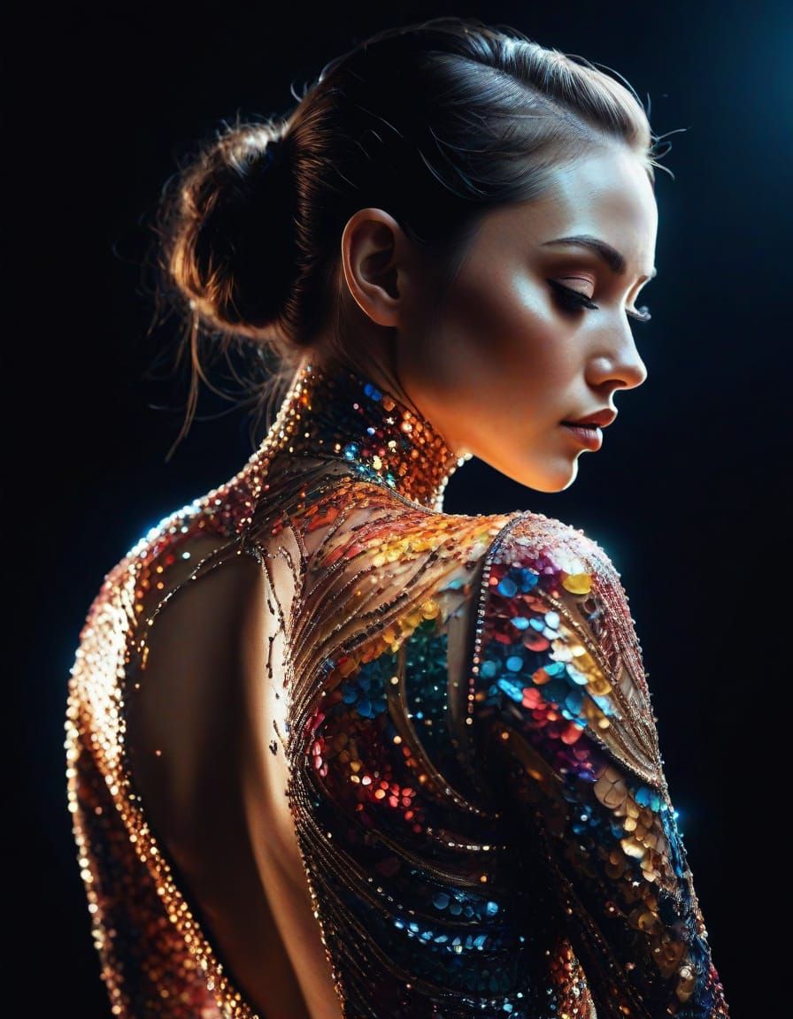 Sequin Bodysuit Art Masterpiece: Hyperdetailed Portrait