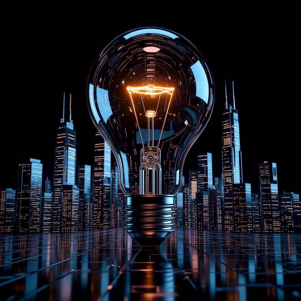 Futuristic City Inside a Lightbulb