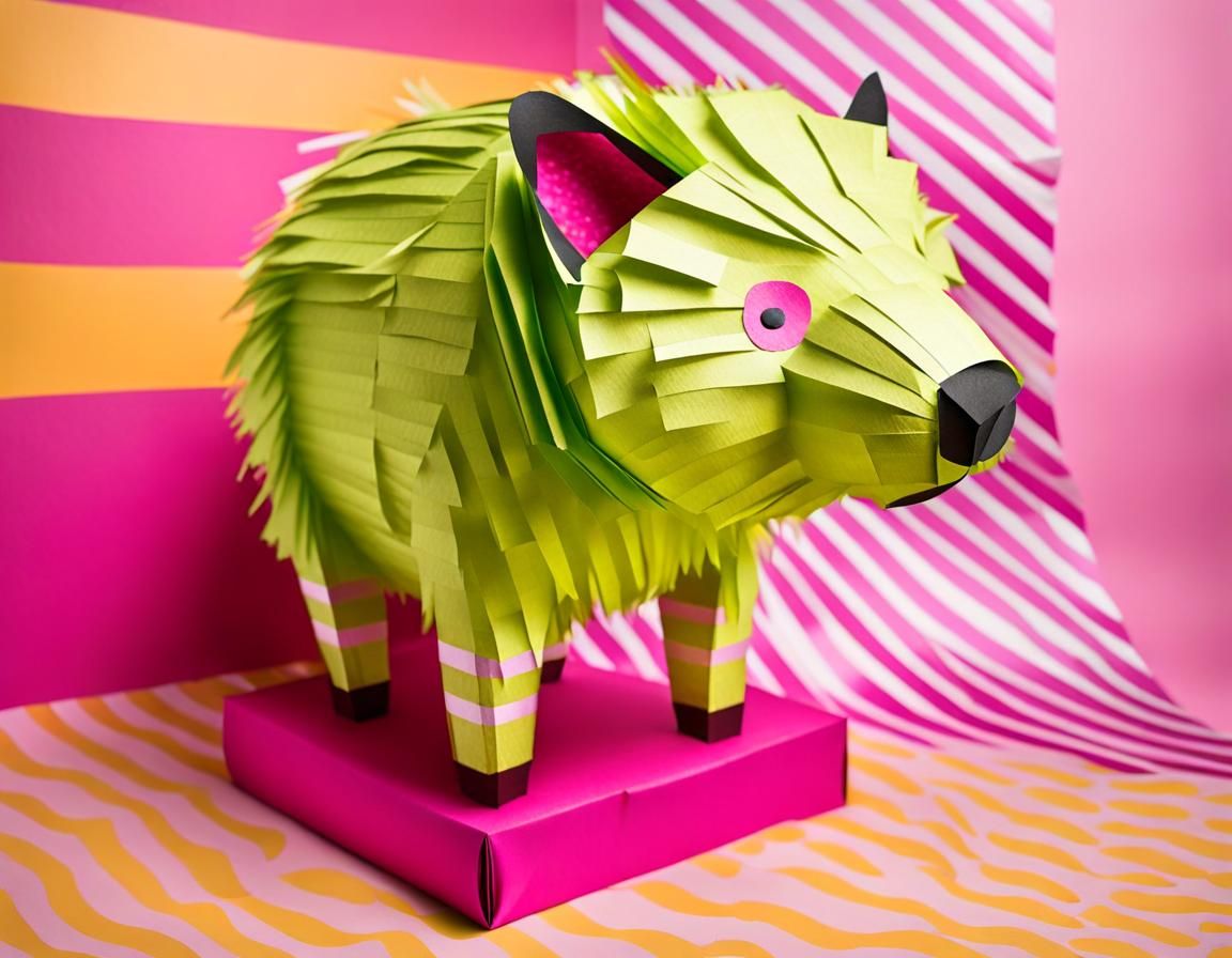 Magenta Wombat Pinata with Chartreuse Dots
