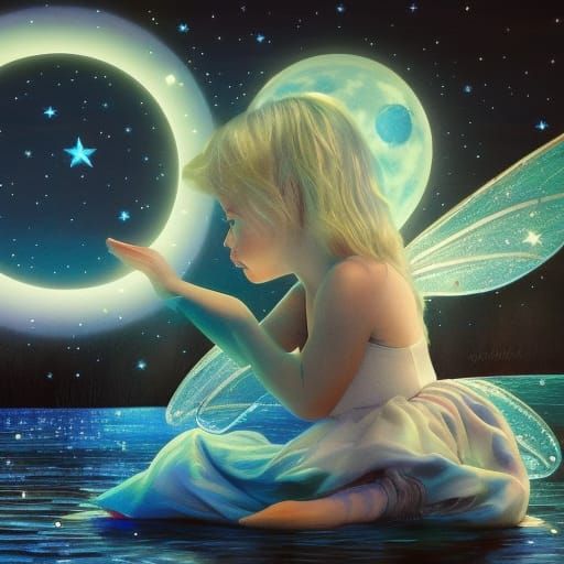 Fairy Moonlit Reflection: A Hyperrealistic Digital Painting