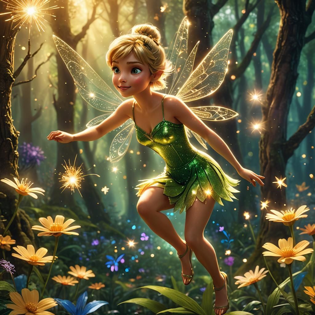 Tinkerbell in Whimsical Forest: Hyper-Realistic 3D Digital A...