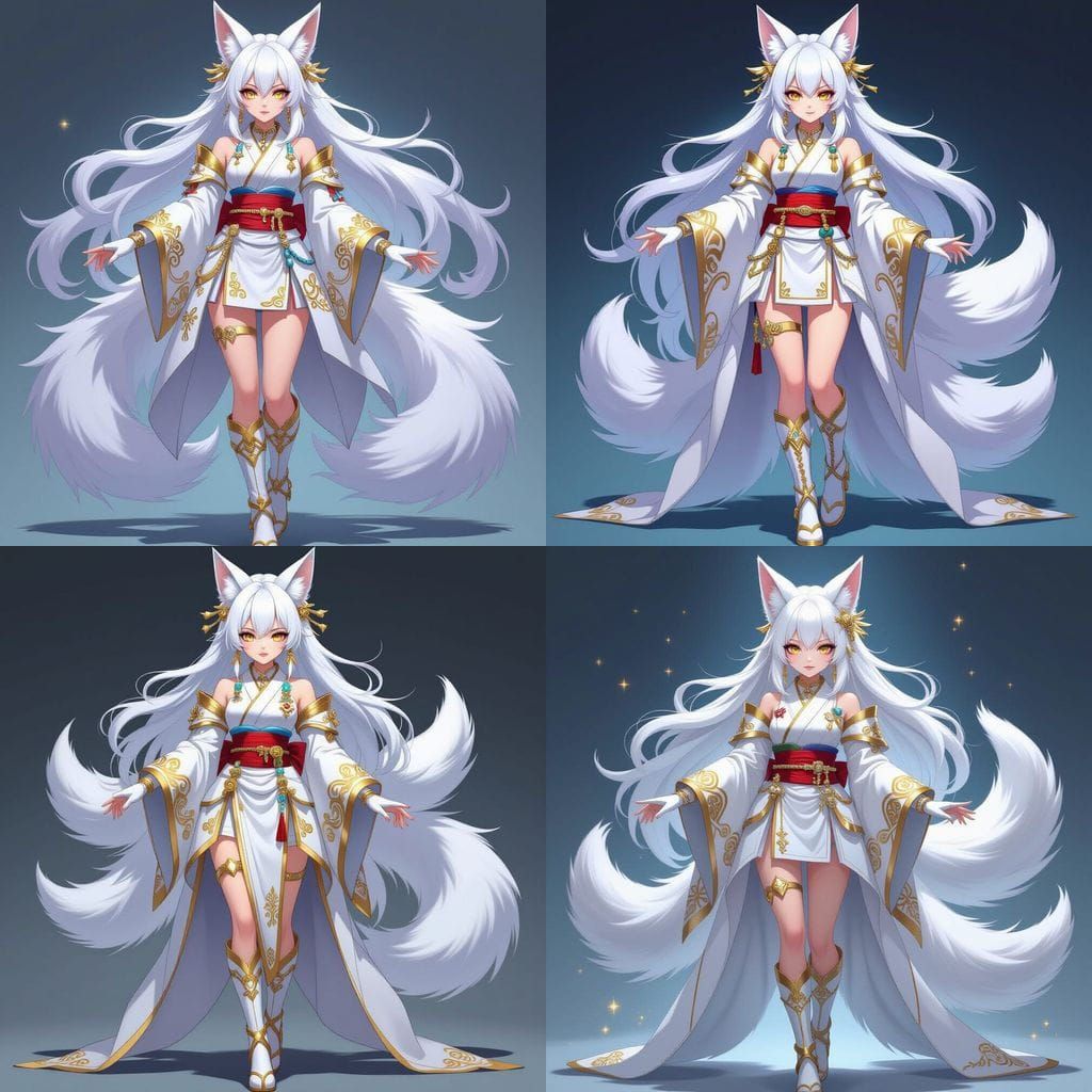 Anime Admiral With Kitsune Ears and White Kimono