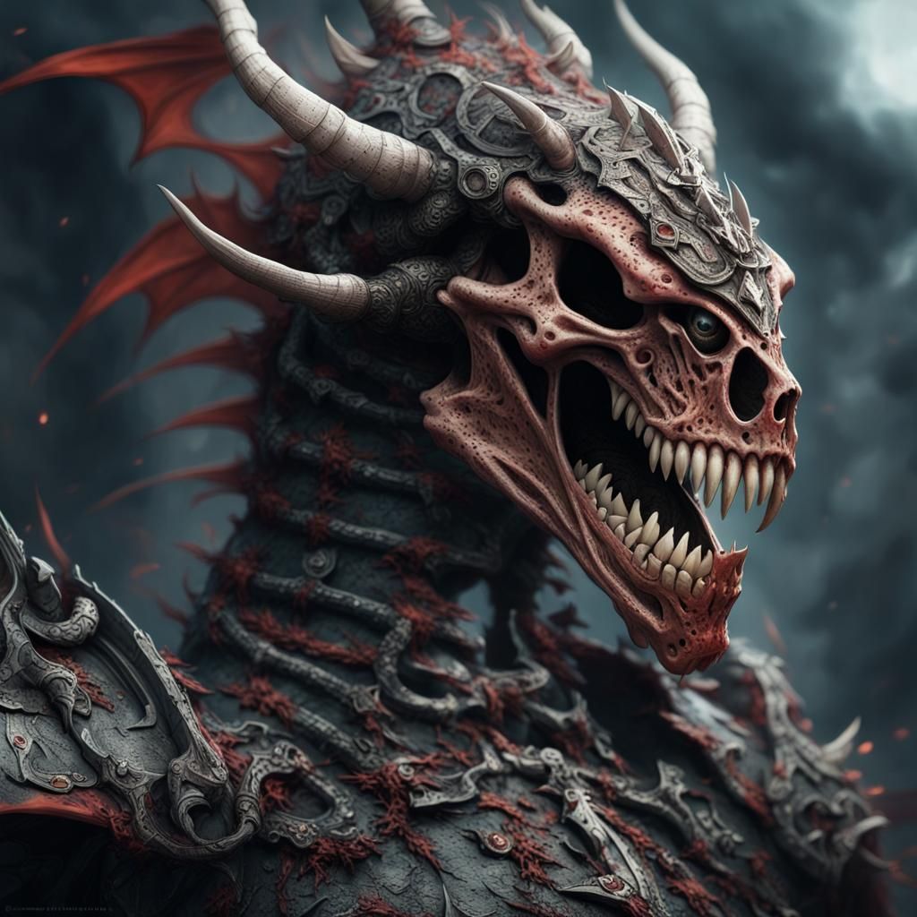 Armored Skeleton Dragon Demon Portrait, Hyperdetailed Digita...