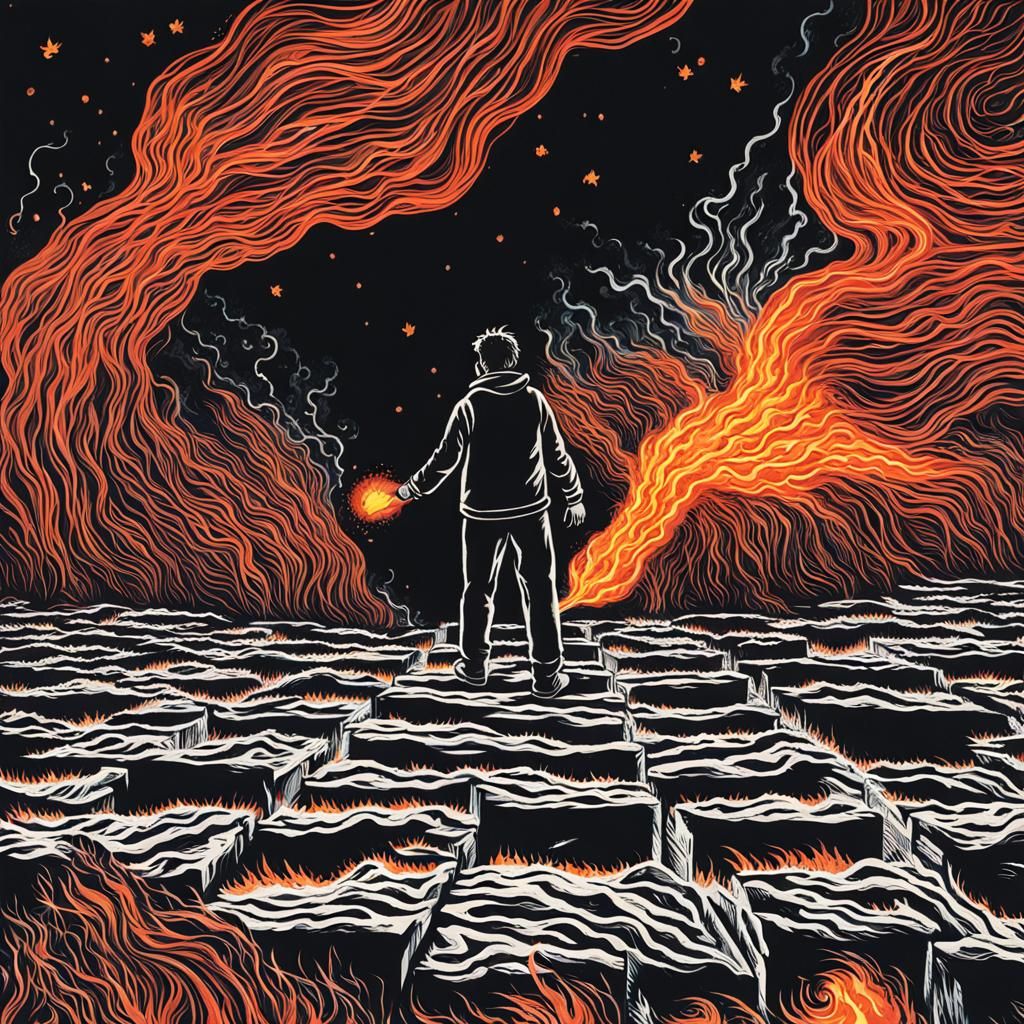 Surreal Fiery Landscape: A Dream Walk
