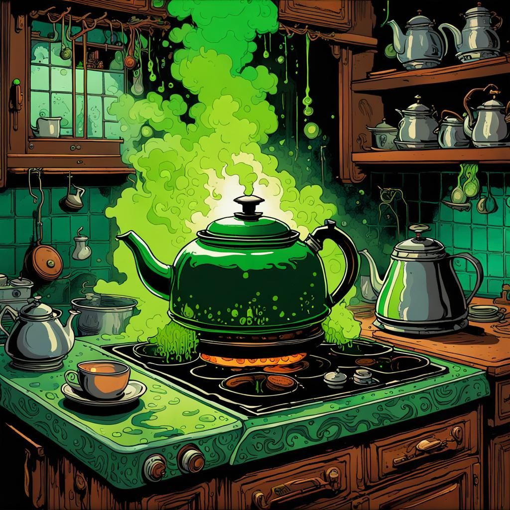 Haunted Kitchen with Exploding Slime, Detailed Digital Art