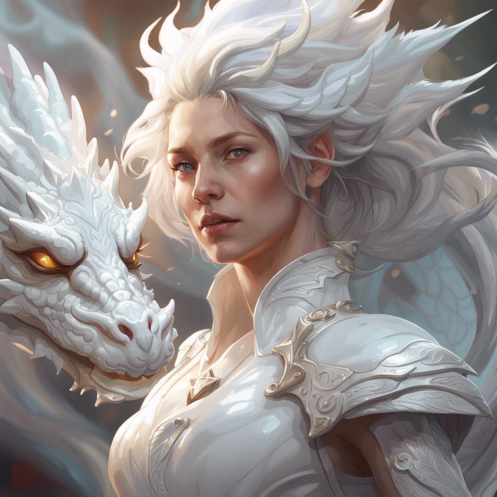 Hyperdetailed White Dragon Portrait in Artstation Style