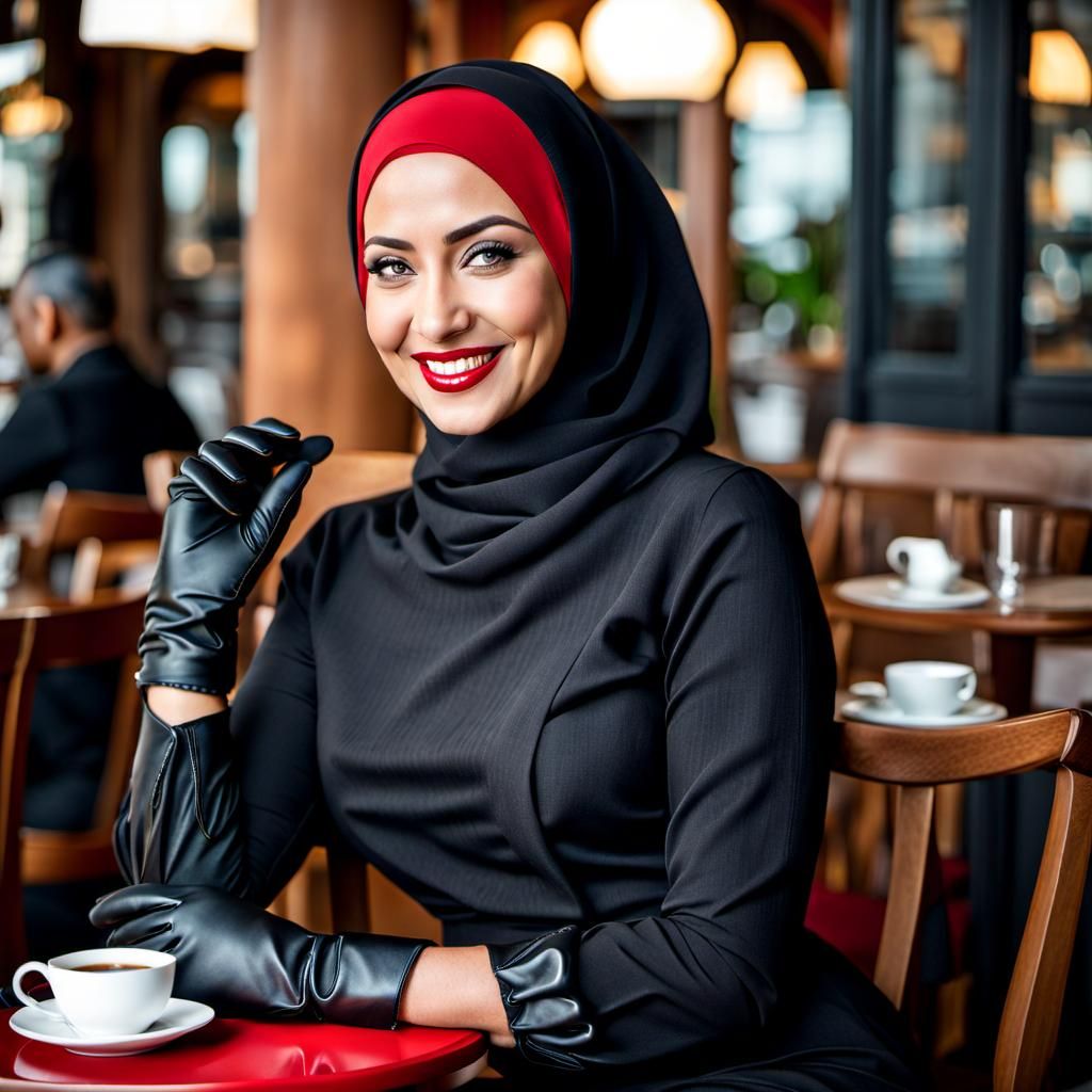 Beautiful Hijabi Woman in Cafe: Ultrarealistic Portrait