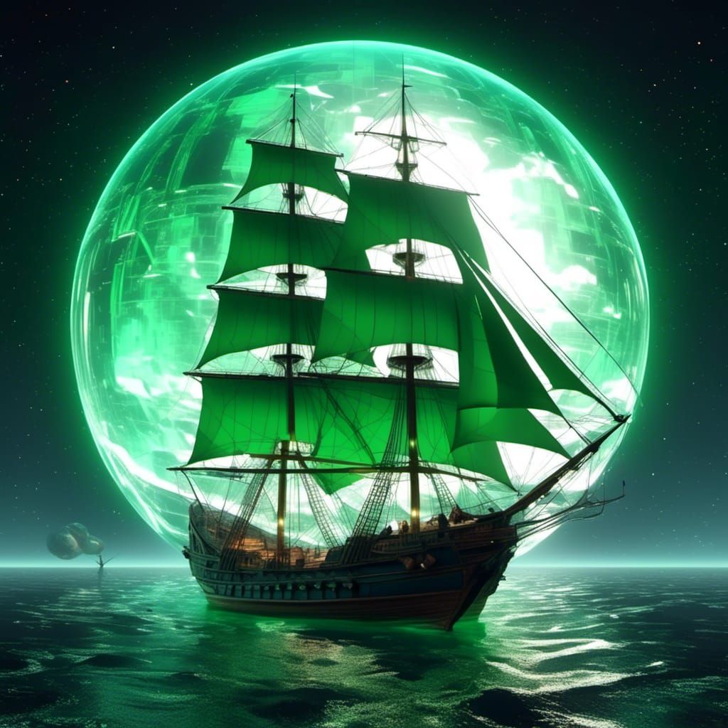 17th Century Ship in Space with Neon Retro Glow