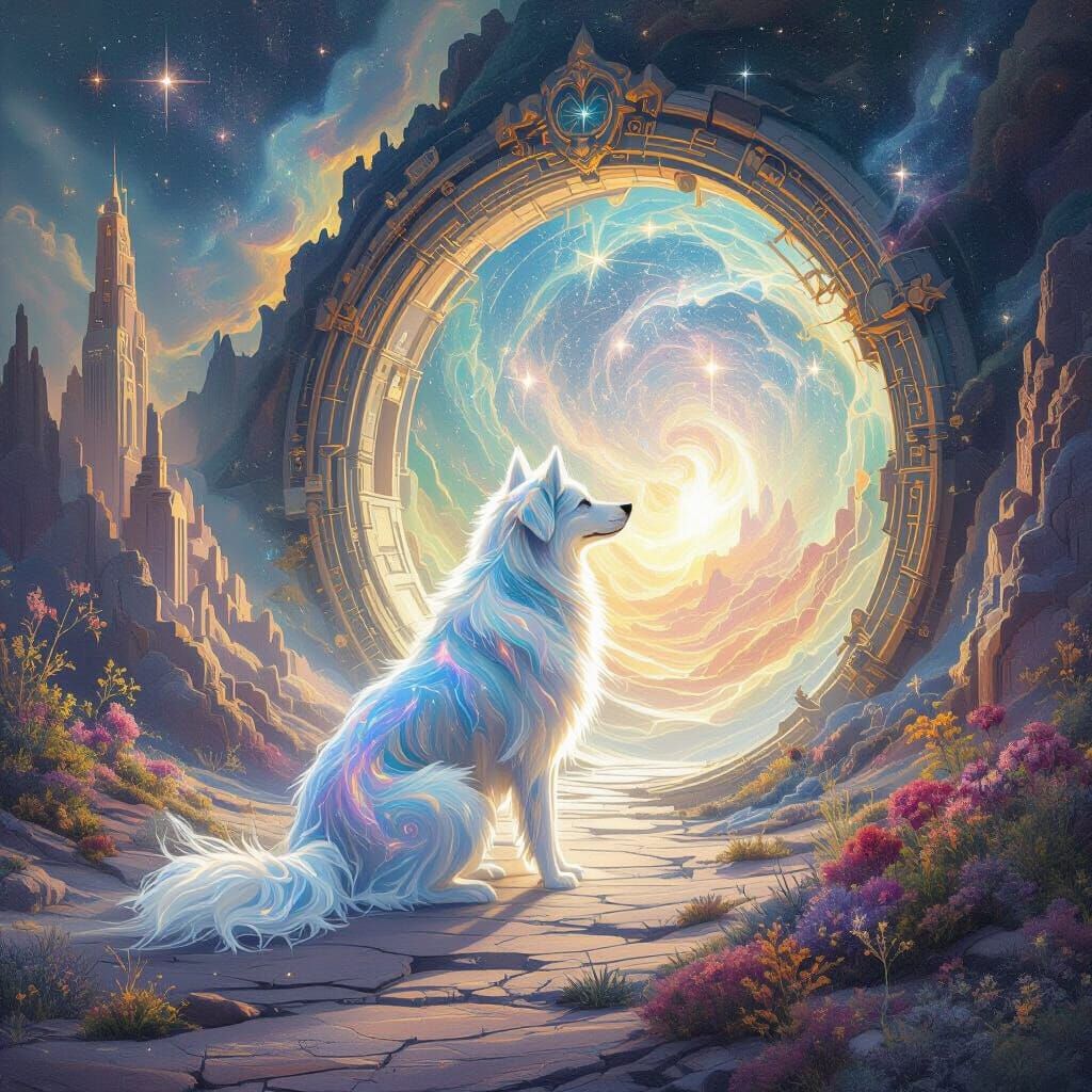 Ethereal Starlight Dog Guards Cosmic Portal