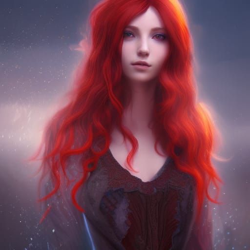 Beautiful Red-Haired Woman in Detailed Digital Art