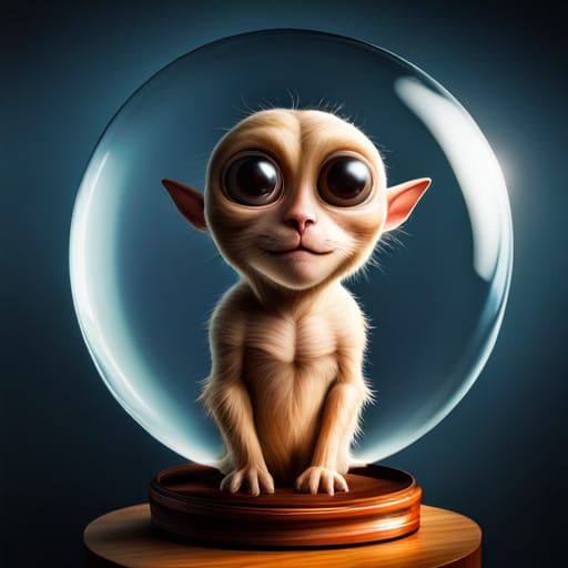 Adorable Baby Alien in Glass Sphere, Professional Photo