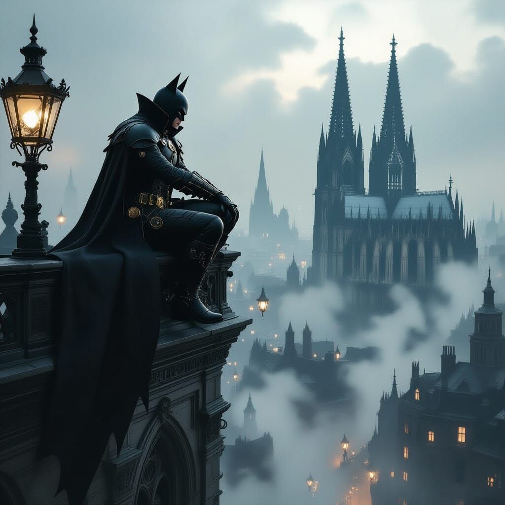 Steampunk Batman Overlooks Victorian City