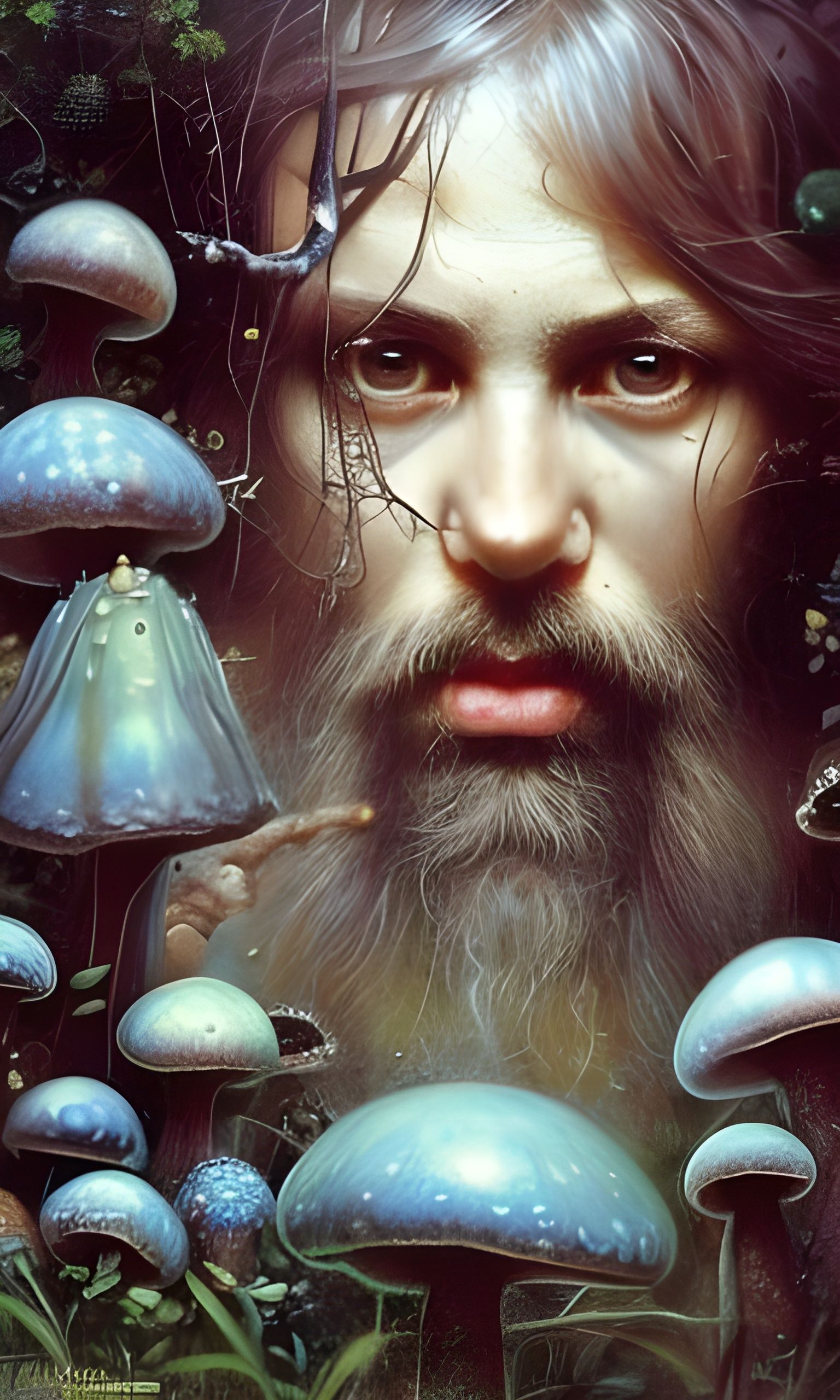 Blue Toadstool Hermit in Magical Forest